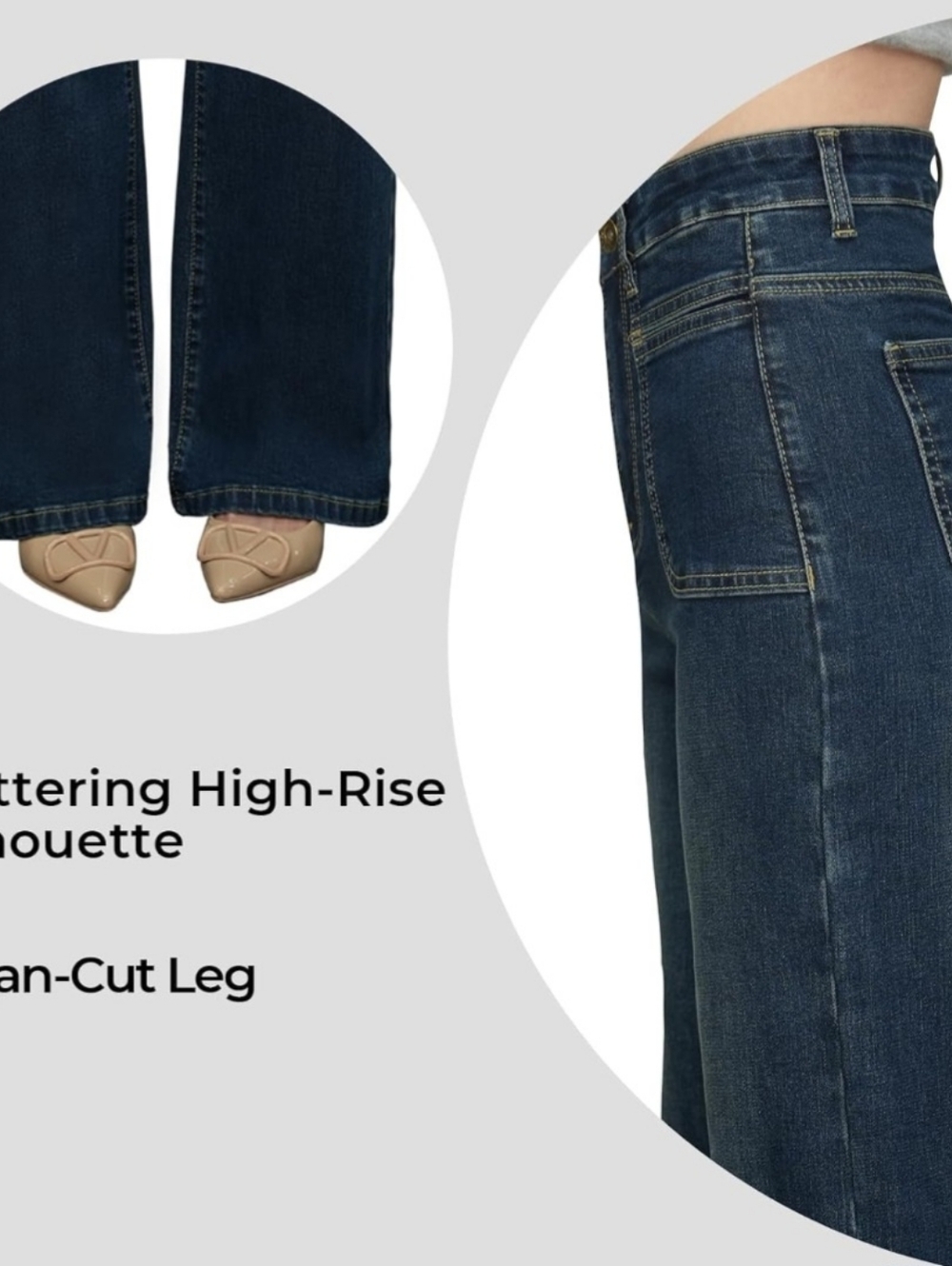 High Waisted Wide Leg Jeans NWT Size 14 Dark Wash Stretch Denim - Picture 3 of 5